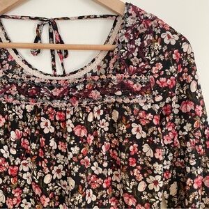 Knox Rose Black Floral Long Sleeve Peplum Blouse Size XS